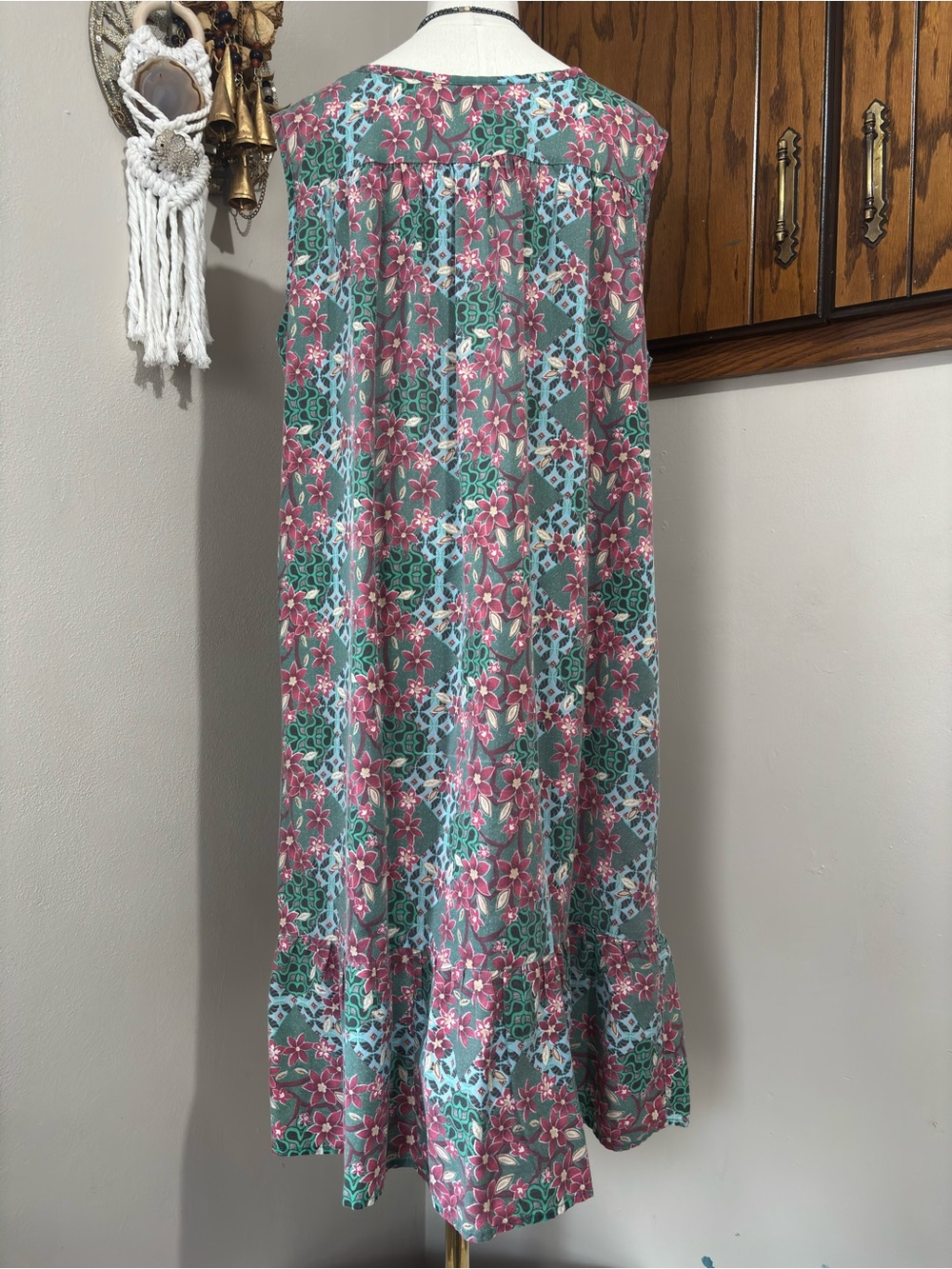 Anthony Richards Vintage Muu Muu Pinafore Midi Dress Pink and Green Size Lg - Picture 6 of 7
